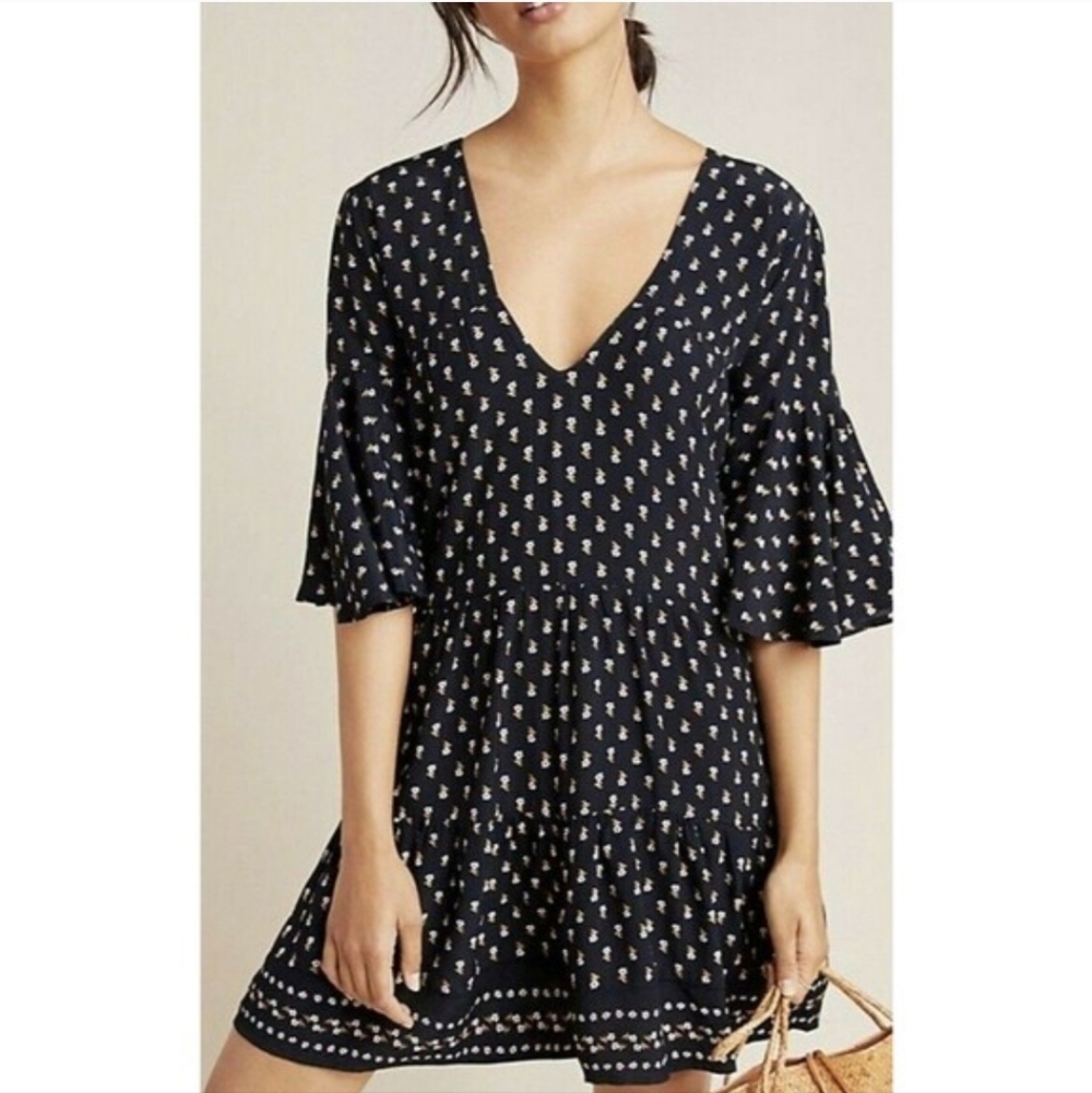 Faithfull the Brand Navy Mini Dress with Cream Print